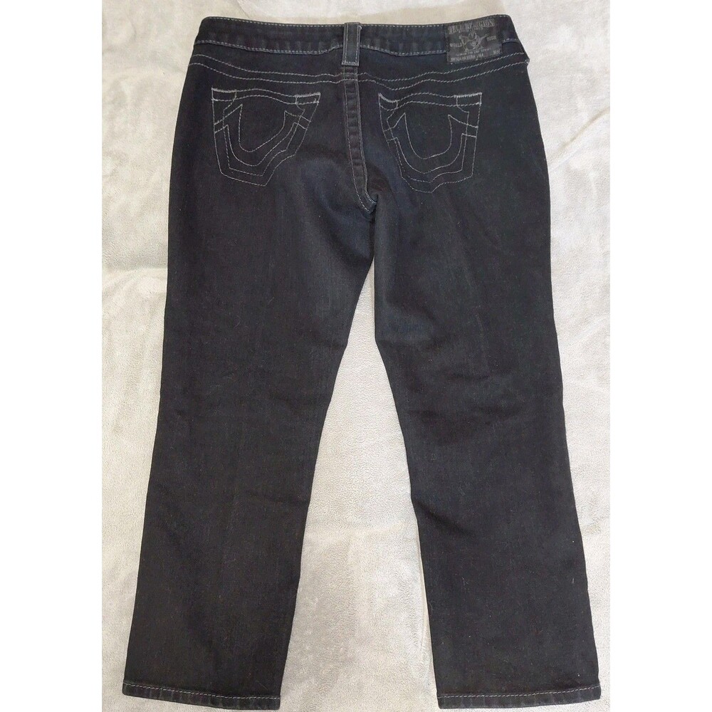 True Religion Jeans Womens 28 Black Ricky Straight Relaxed Embroidered Pockets